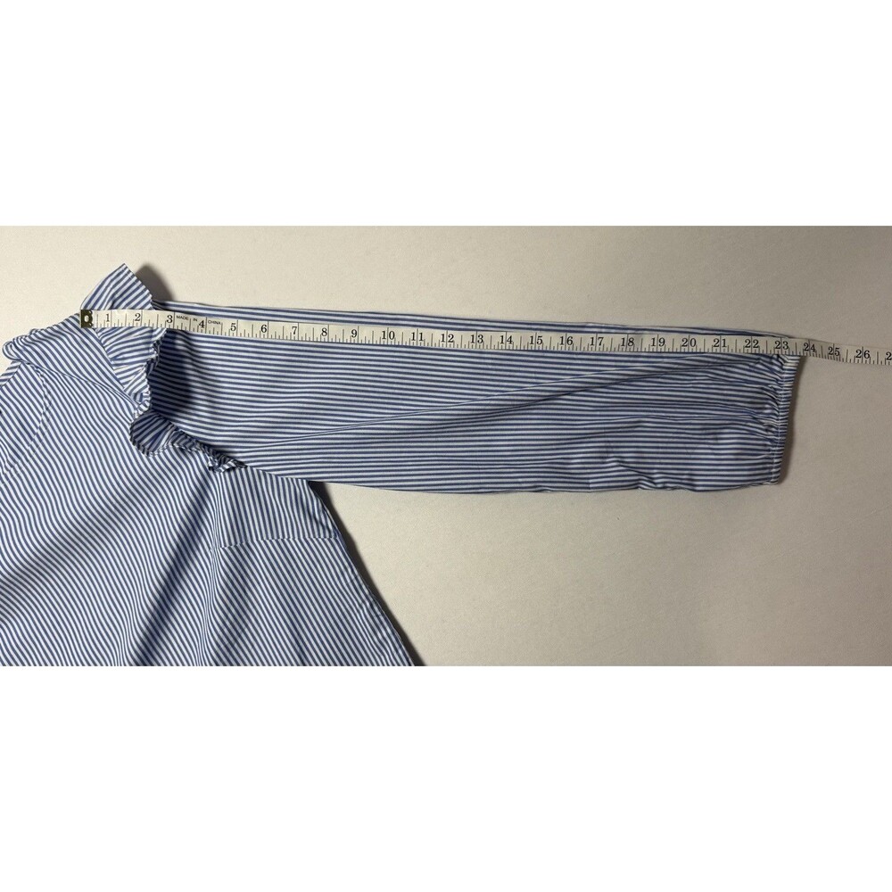J.Crew Blouse Women’s Blue and White Stripe Ruffle Long Sleeve Cotton Shirt Sz M - Picture 9 of 10